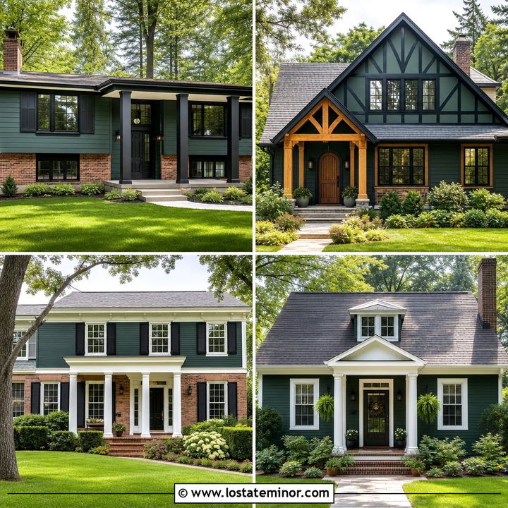 30 Hunter Green House Design With Porch Columns Ideas: Charming