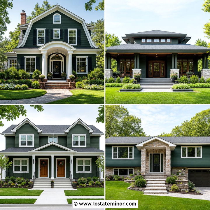 30 Hunter Green House Design With Portico Ideas: Curb Appeal