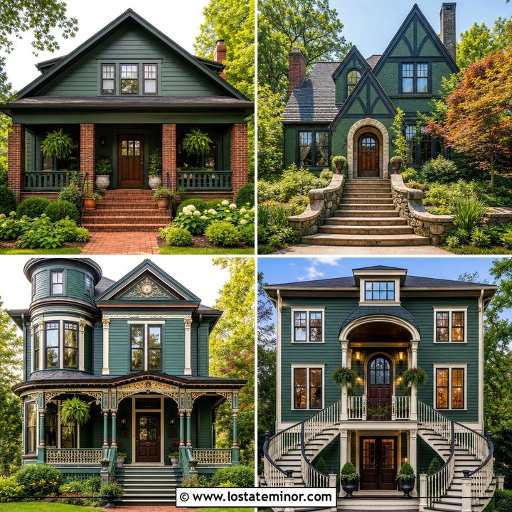 30 Hunter Green House Design With Steps Ideas: Warm Welcome