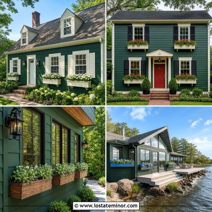 30 Hunter Green House Design With Window Boxes Ideas: Fresh Charm
