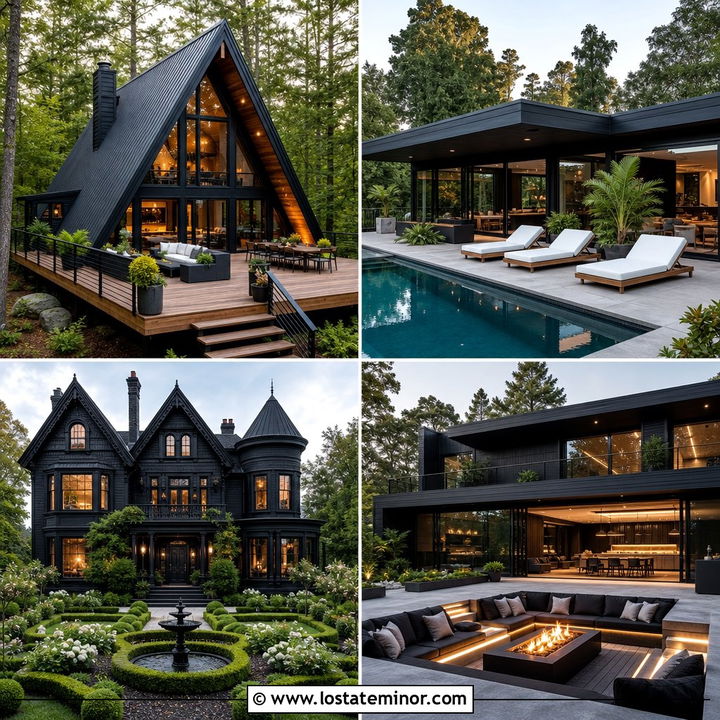 30 Jet Black House Design With Backyard Ideas: Outdoor Style