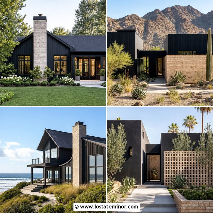 30 Jet Black House Design With Brick Accents Ideas Curb Appeal