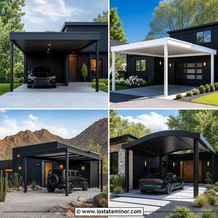 30 Jet Black House Design With Carport Ideas: Stylish Inspiration