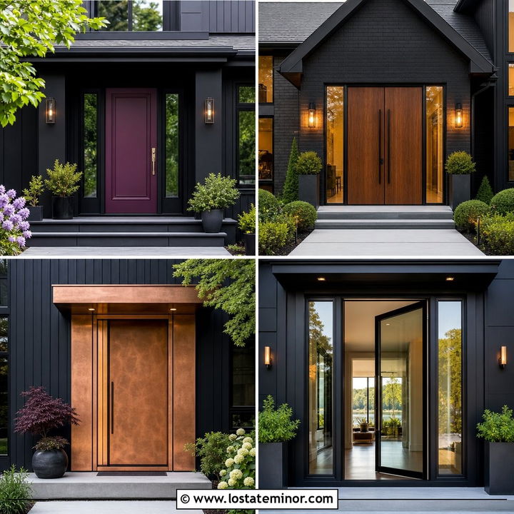 30 Jet Black House Design With Entry Door Ideas: Welcoming Style