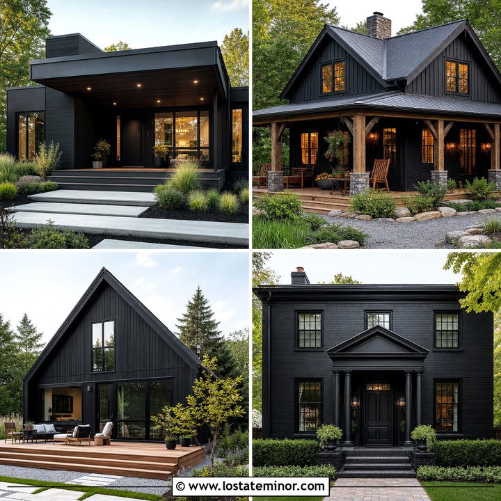 30 Jet Black House Design With Front Porch Ideas to Inspire