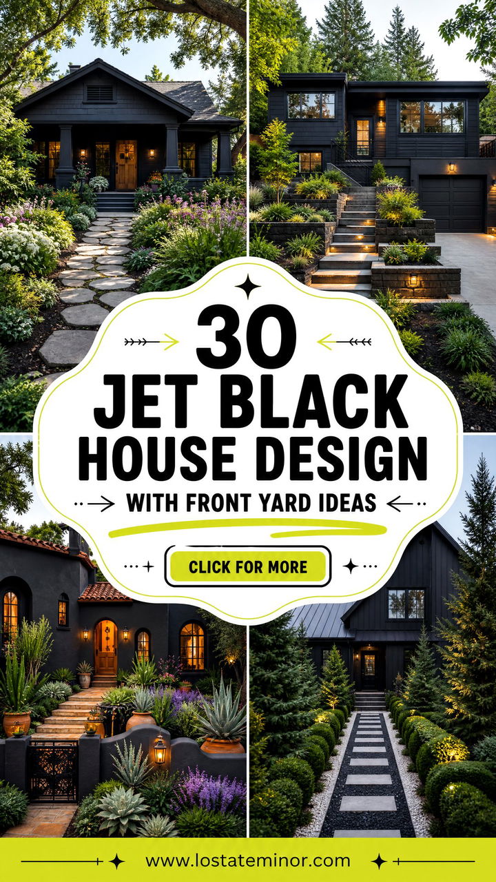 30 Jet Black House Design With Front Yard Ideas to Inspire - 30 Jet Black House Design With Front Yard Ideas to Inspire