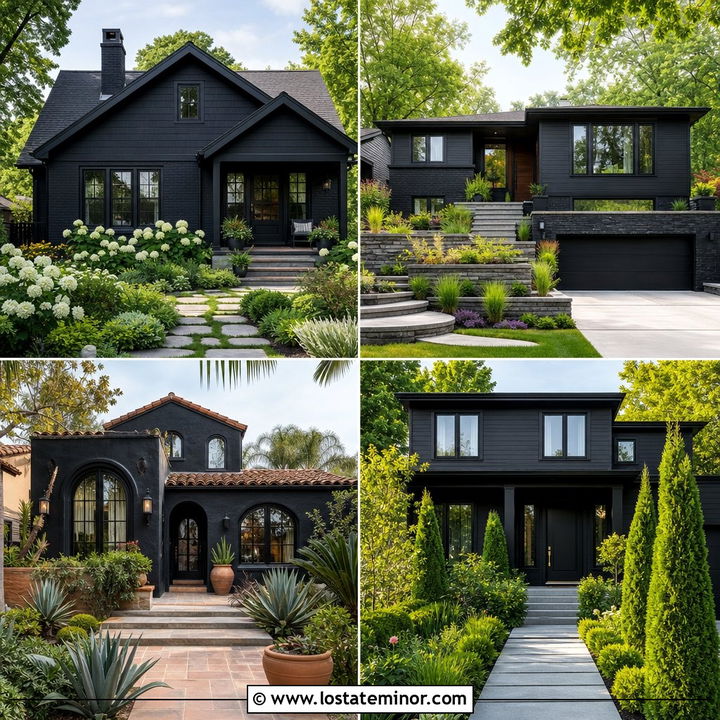 30 Jet Black House Design With Front Yard Ideas to Inspire