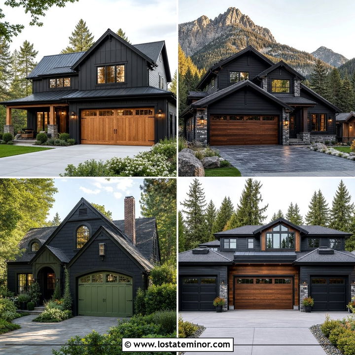 30 Jet Black House Design With Garage Door Ideas: Striking Style