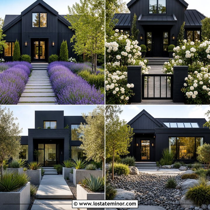 30 Jet Black House Design With Landscaping Ideas Curb Appeal