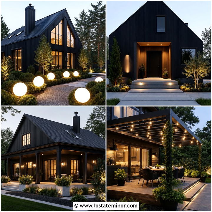 30 Jet Black House Design With Lighting Ideas Nighttime Drama