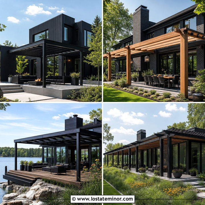 30 Jet Black House Design With Pergola Ideas for Chic Patios