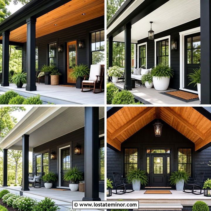 30 Jet Black House Design With Porch Ceiling Ideas to Try