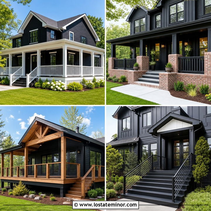 30 Jet Black House Design With Railings Ideas: Modern Curb Appeal