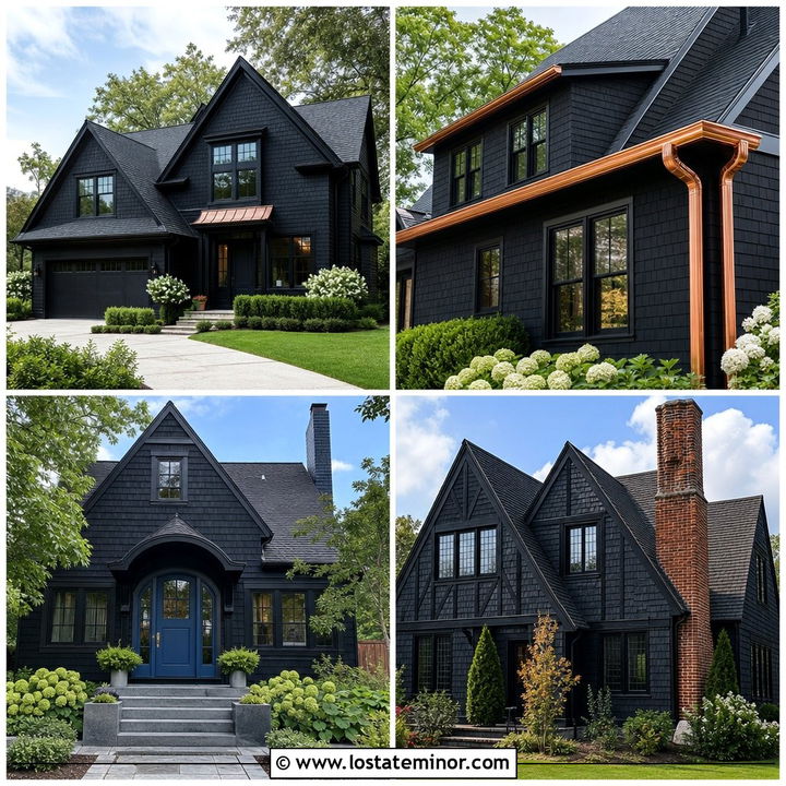 30 Jet Black House Design With Shingles Ideas: Bold Roof Style