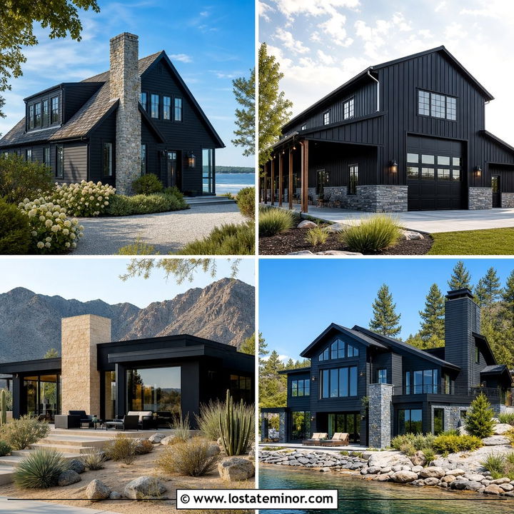 30 Jet Black House Design With Stone Accents Ideas to Try