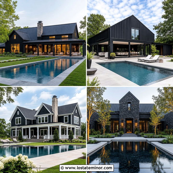 30 Jet Black House Design With Swimming Pool Ideas to Try