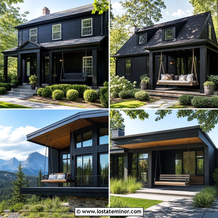30 Jet Black House Design With Swing Ideas: Bold Curb Appeal