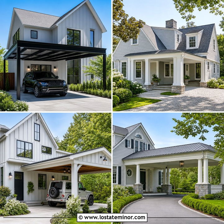 30 Light Grey House Design With Carport Ideas: Smart Curb Appeal