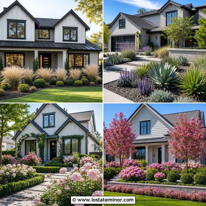 30 Light Grey House Design With Landscaping Ideas for Curb Appeal
