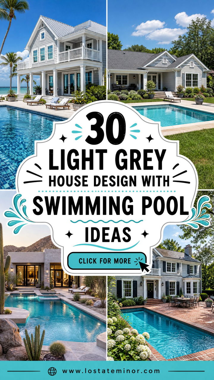 30 Light Grey House Design With Swimming Pool Ideas for Summer - 30 Light Grey House Design With Swimming Pool Ideas for Summer