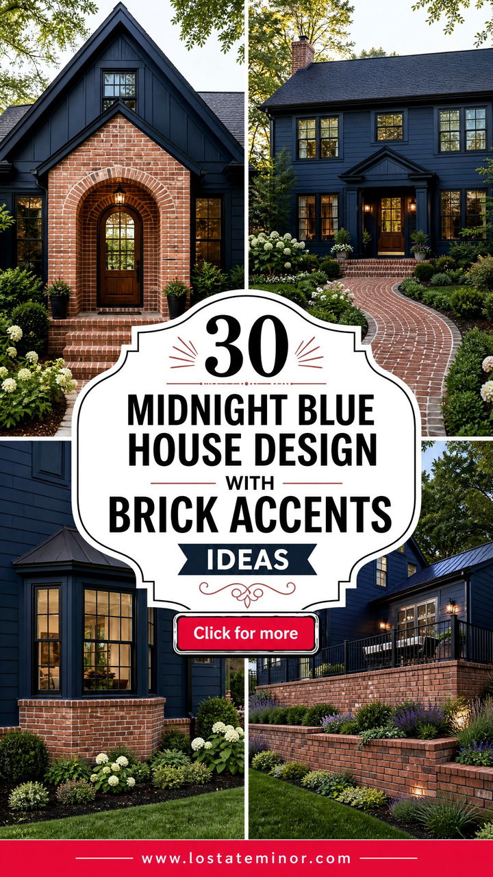 30 Midnight Blue House Design With Brick Accents Ideas Bold Look - 30 Midnight Blue House Design With Brick Accents Ideas: Bold Look