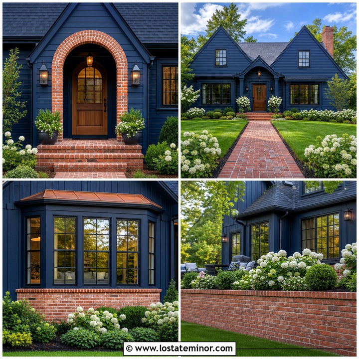 30 Midnight Blue House Design With Brick Accents Ideas: Bold Look