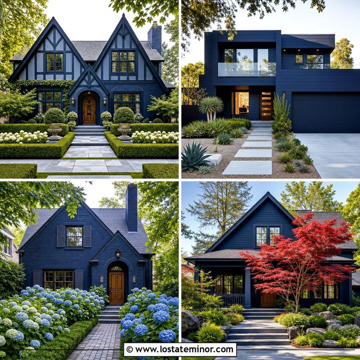 30 Midnight Blue House Design With Front Yard Ideas: Fresh Appeal