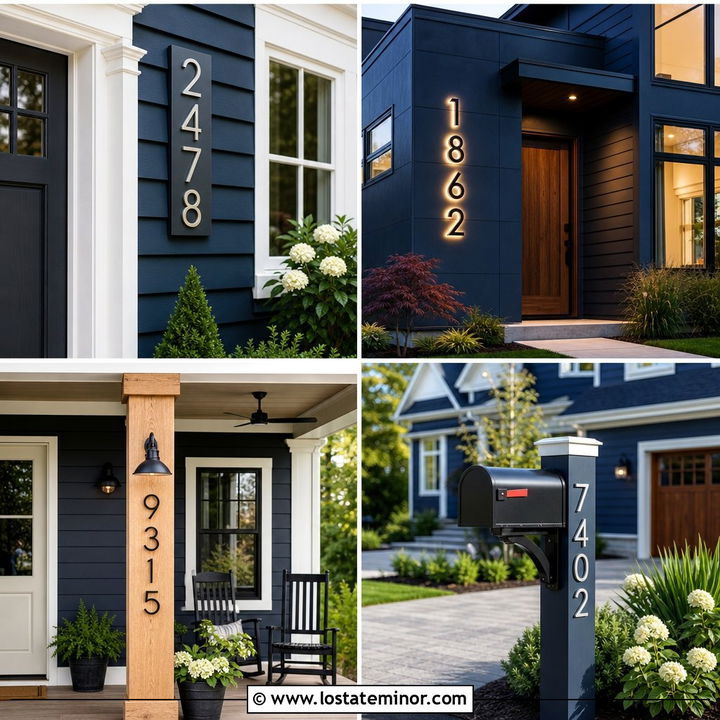 30 Midnight Blue House Design With House Numbers Ideas: Add Charm