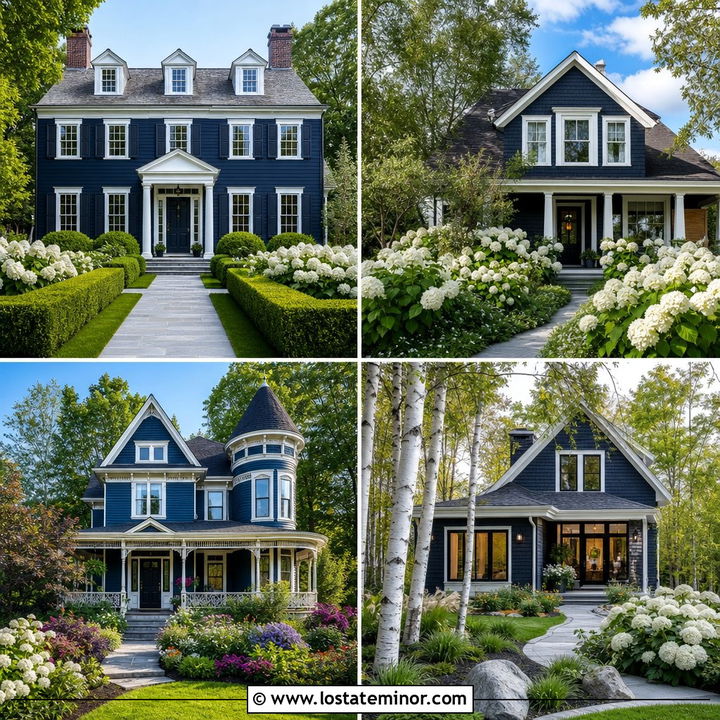 30 Midnight Blue House Design With Landscaping Ideas: Lush Looks