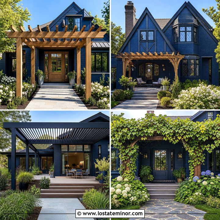 30 Midnight Blue House Design With Pergola Ideas for Chic Shade