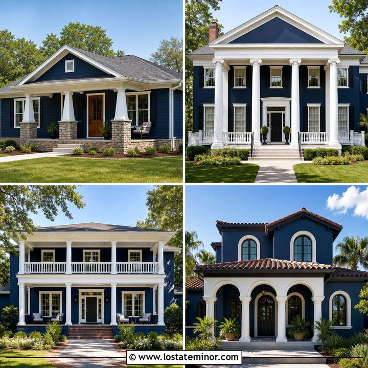 30 Midnight Blue House Design With Porch Columns Ideas to Inspire
