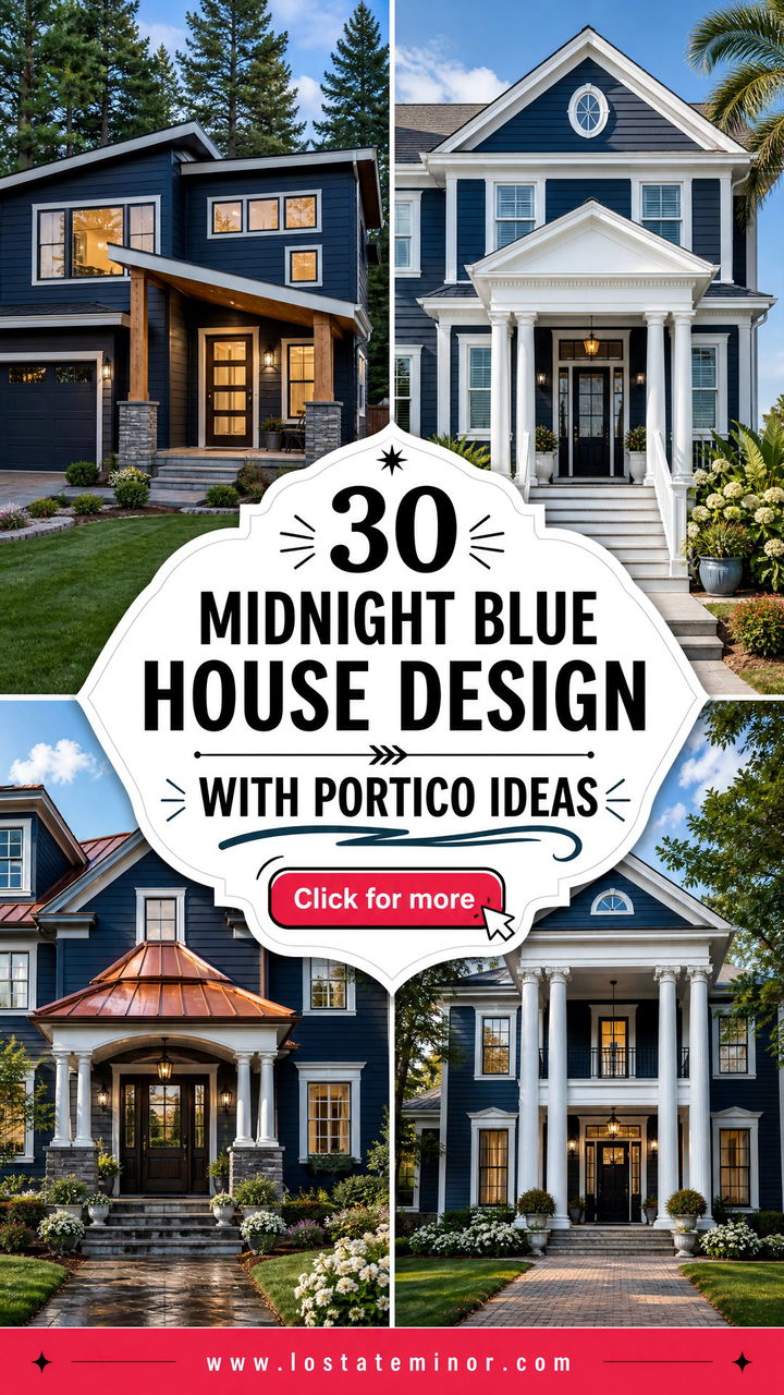 30 Midnight Blue House Design With Portico Ideas for Grand Entry - 30 Midnight Blue House Design With Portico Ideas for Grand Entry