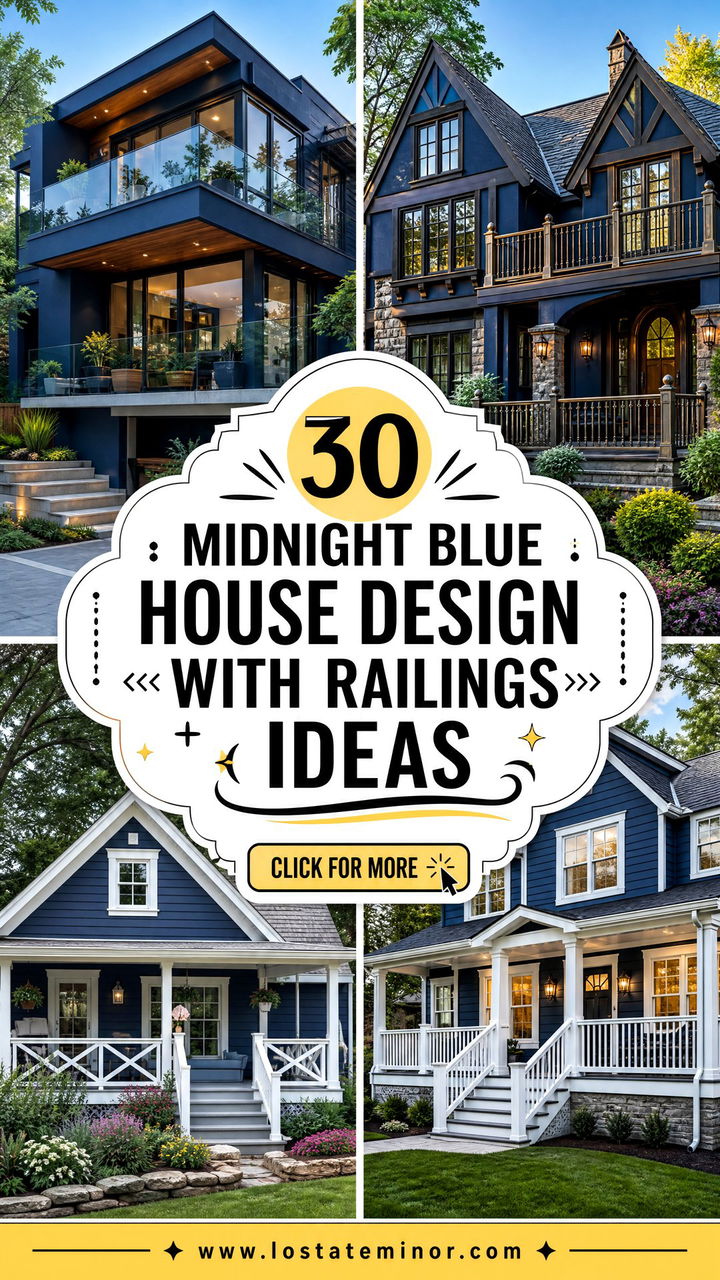 30 Midnight Blue House Design With Railings Ideas for Curb Appeal - 30 Midnight Blue House Design With Railings Ideas for Curb Appeal