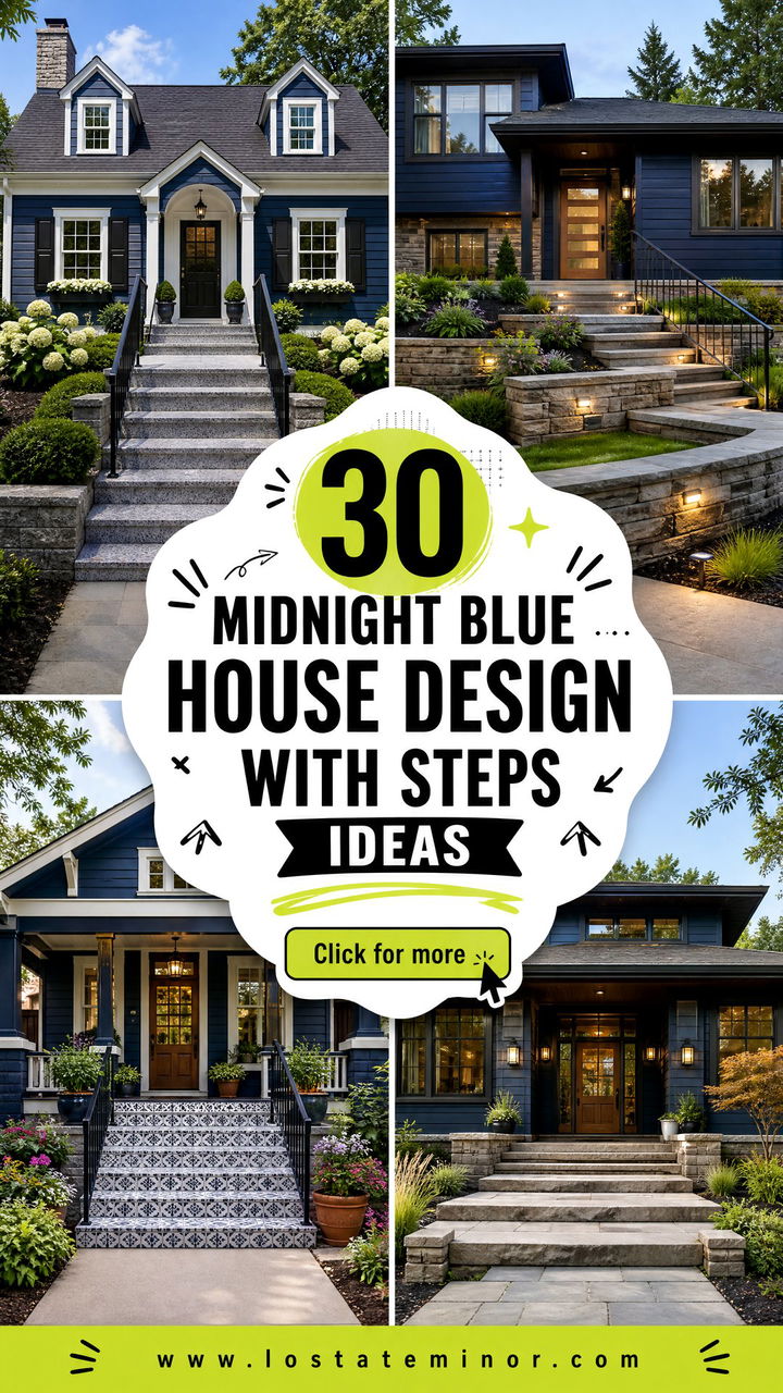 30 Midnight Blue House Design With Steps Ideas for Curb Appeal - 30 Midnight Blue House Design With Steps Ideas for Curb Appeal