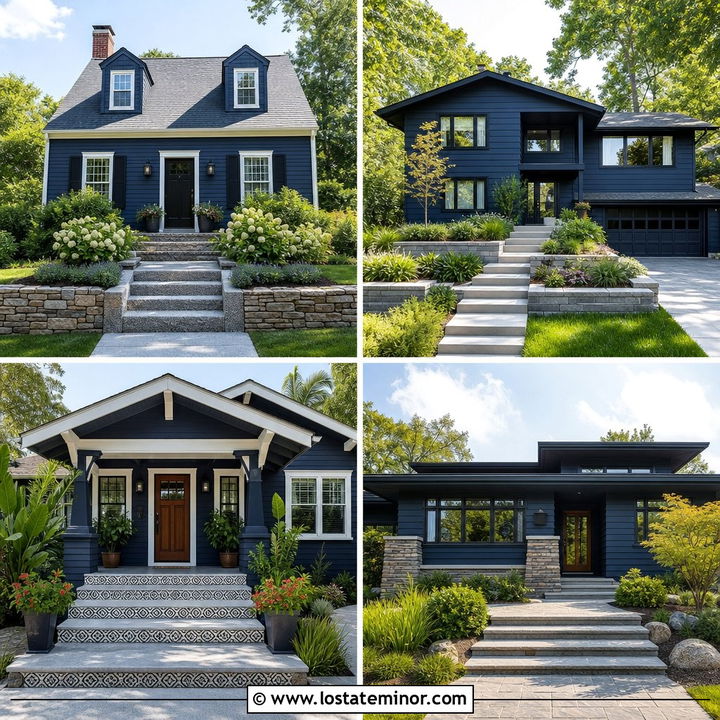 30 Midnight Blue House Design With Steps Ideas for Curb Appeal