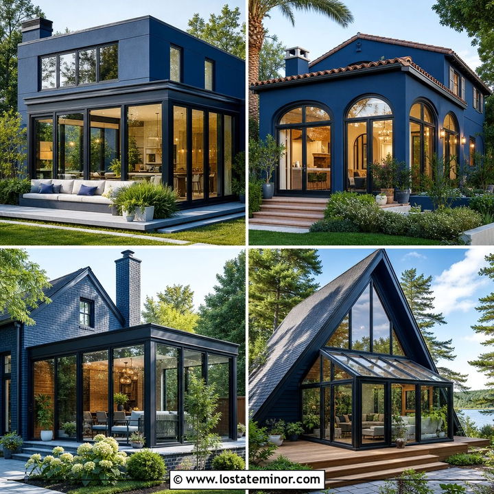 30 Midnight Blue House Design With Sunroom Ideas for Sunny Living
