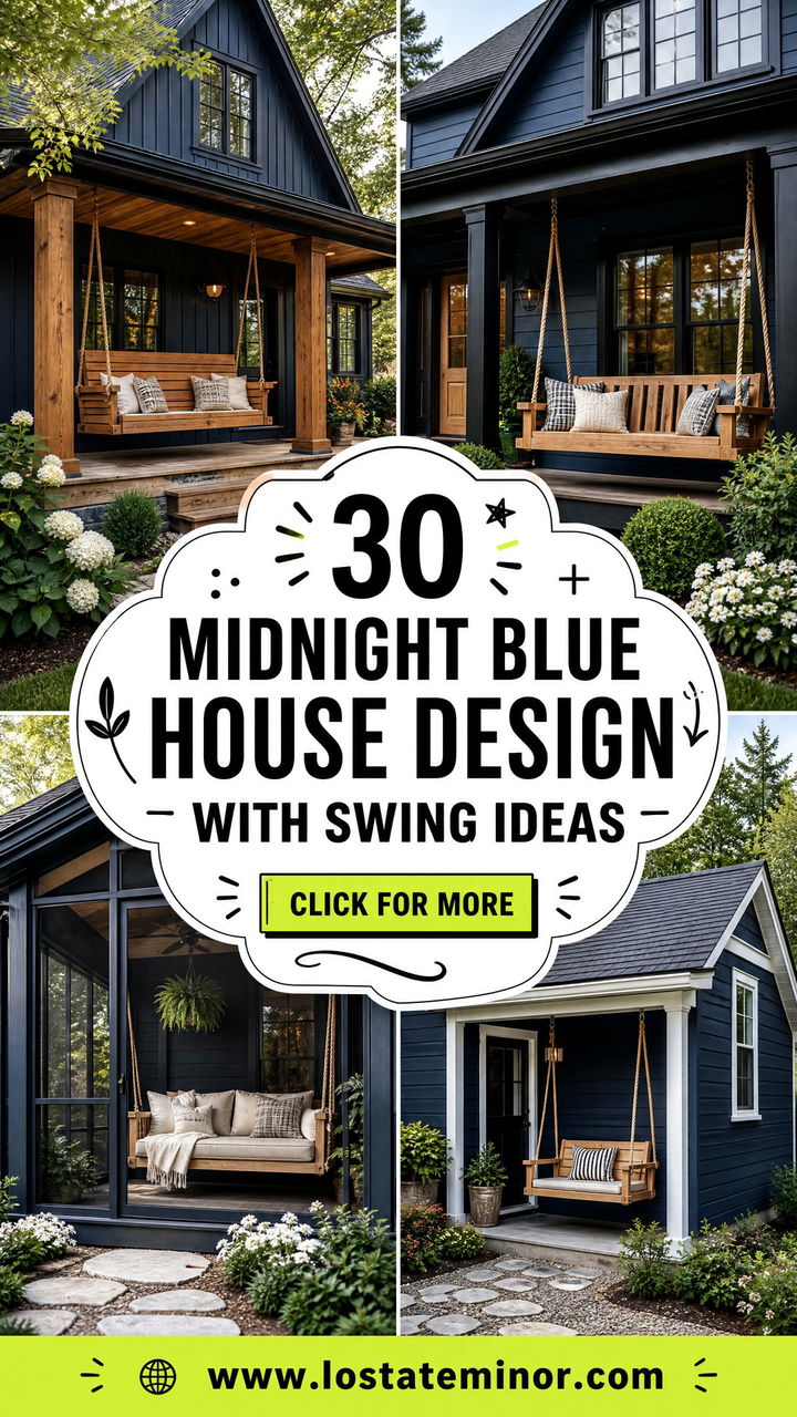 30 Midnight Blue House Design With Swing Ideas for Cozy Porches - 30 Midnight Blue House Design With Swing Ideas for Cozy Porches