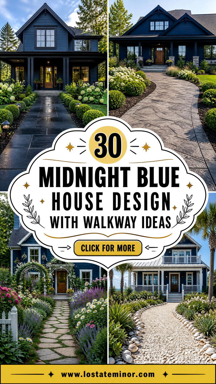 30 Midnight Blue House Design With Walkway Ideas for Curb Appeal - 30 Midnight Blue House Design With Walkway Ideas for Curb Appeal