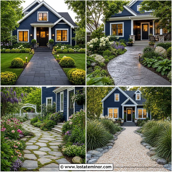 30 Midnight Blue House Design With Walkway Ideas for Curb Appeal