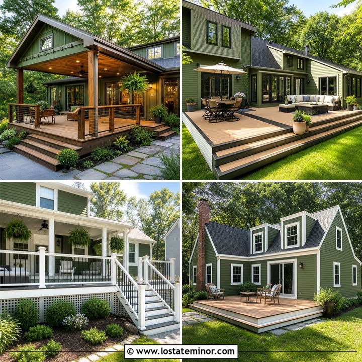 30 Moss Green House Design With Deck Ideas for Outdoor Charm