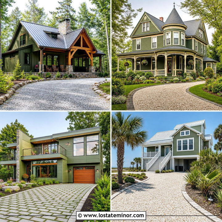 30 Moss Green House Design With Driveway Ideas for Curb Appeal
