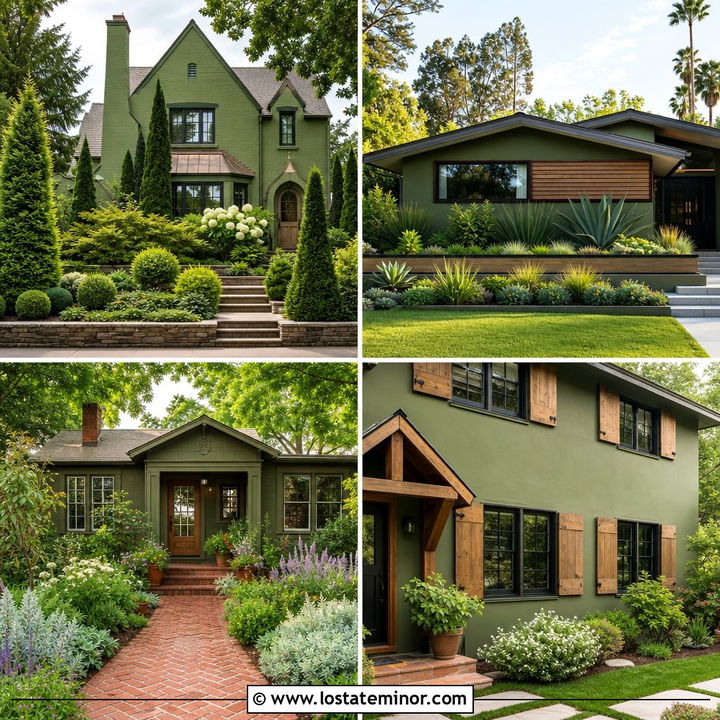 30 Moss Green House Design With Front Yard Ideas for Curb Appeal