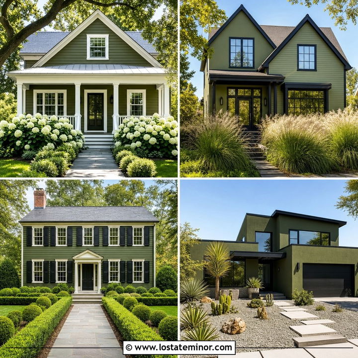 30 Moss Green House Design With Landscaping Ideas for Curb Appeal