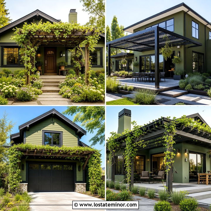 30 Moss Green House Design With Pergola Ideas for Outdoor Living