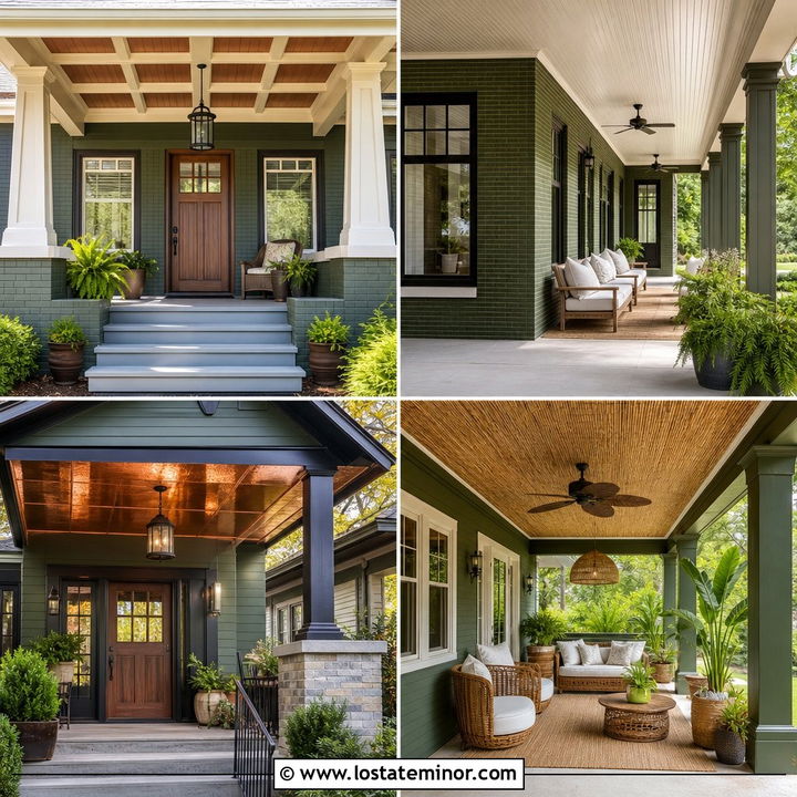 30 Moss Green House Design With Porch Ceiling Ideas to Inspire