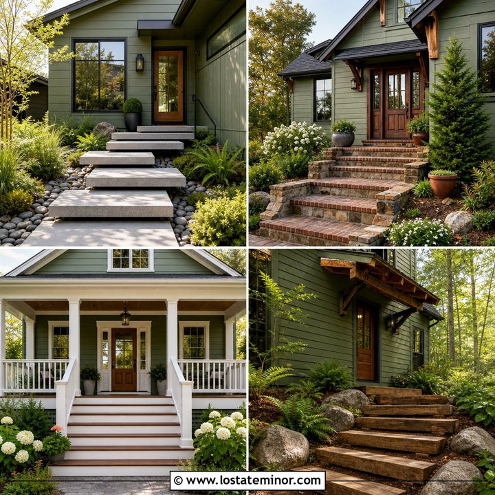 30 Moss Green House Design With Steps Ideas for Welcoming Entries