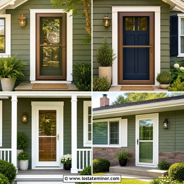 30 Moss Green House Design With Storm Door Ideas for Cozy Homes