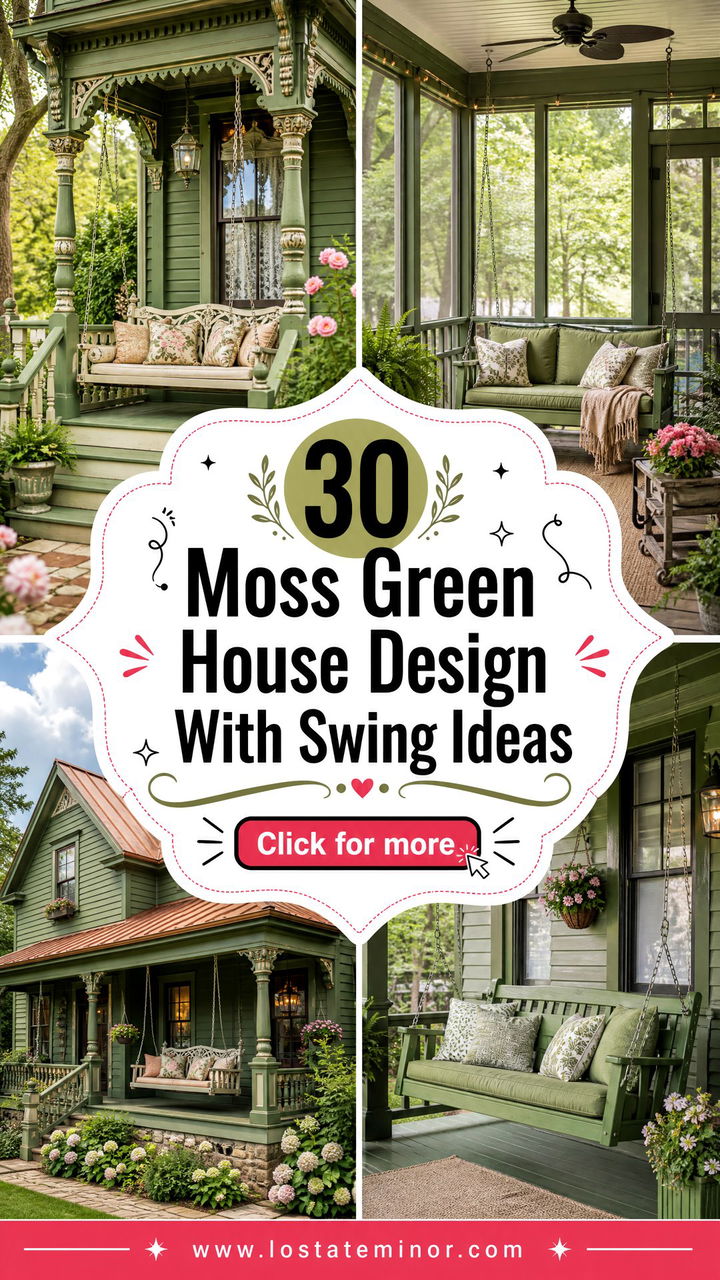 30 Moss Green House Design With Swing Ideas for a Dreamy Porch - 30 Moss Green House Design With Swing Ideas for a Dreamy Porch