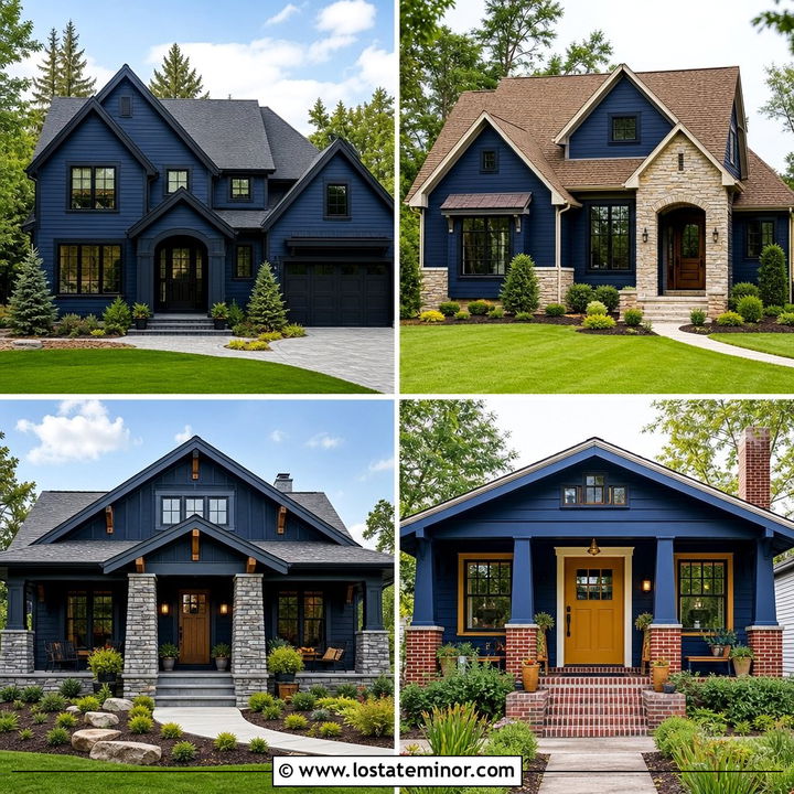 30 Navy Blue House Design With Accents Ideas for Bold Curb Appeal