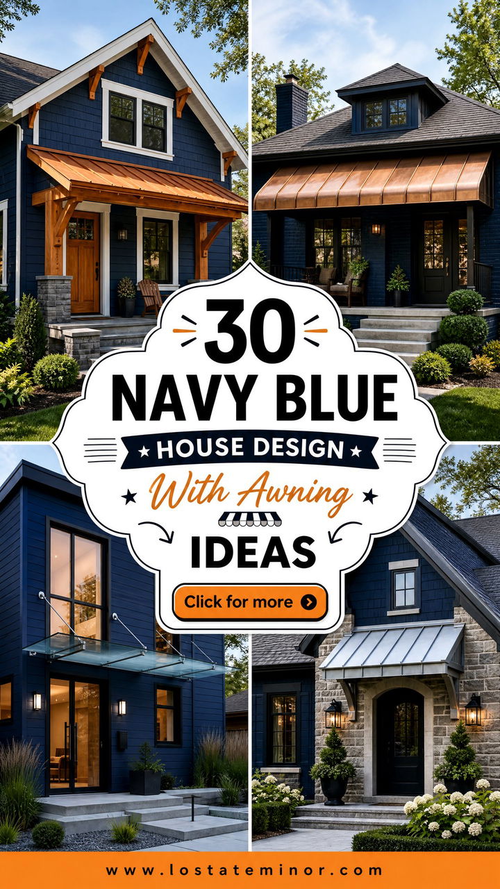 30 Navy Blue House Design With Awning Ideas for Stylish Shade - 30 Navy Blue House Design With Awning Ideas for Stylish Shade
